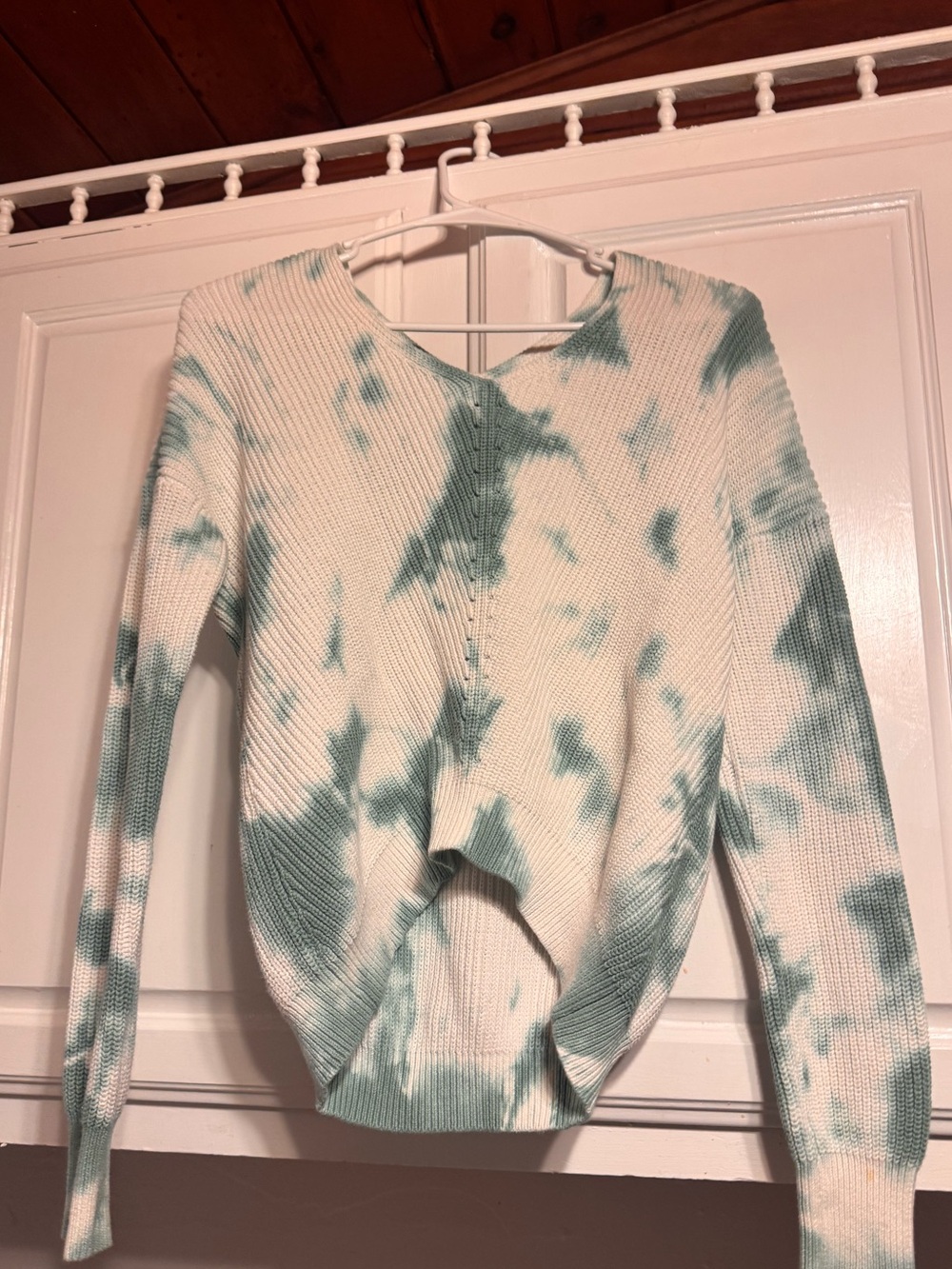 Chic Nation Cream and Teal Tie-Dye Knit Sweater